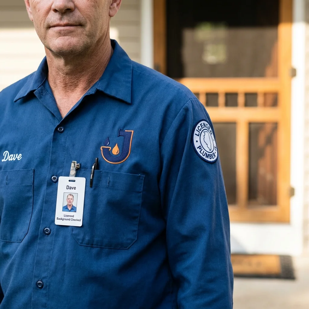 Licensed plumber showing ID badge in Polk City, IA