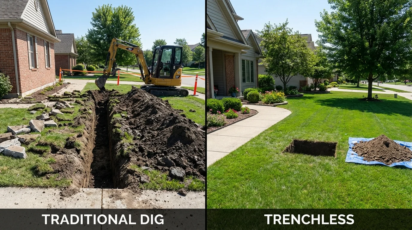 Trenchless sewer repair with minimal yard damage versus traditional excavation in Polk City, IA